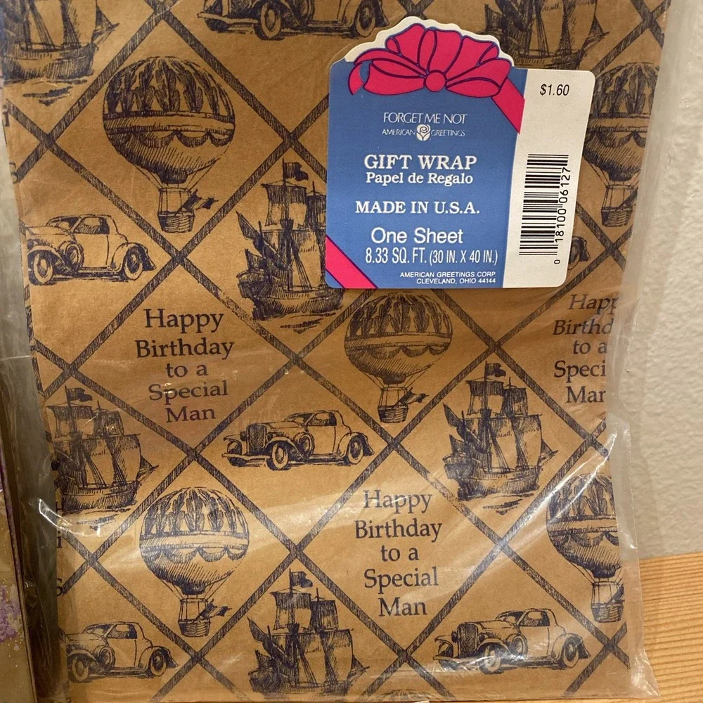 Vintage Gift Wrap Lot Masculine‎ Birthday